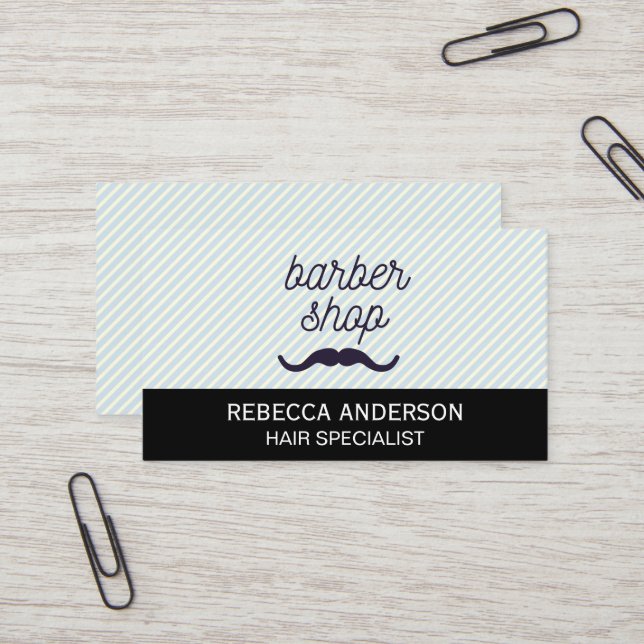 Barber Shop Mustache | Stripes Background Business Card (Front/Back In Situ)