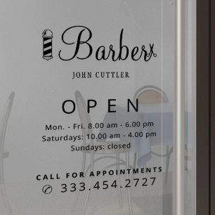 Barber shop name opening hours decal