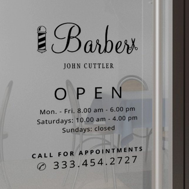 Barber shop name opening hours decal (Creator Uploaded)
