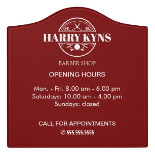 Barber shop opening hours custom door sign
