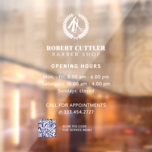 Barber shop opening hours custom logo QR CODE Window Cling