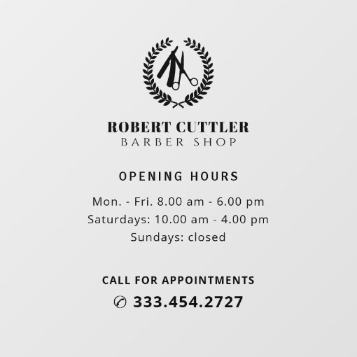 Barber shop opening hours custom logo window cling Zazzle