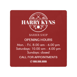 Barber shop opening hours custom metal print