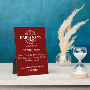 Barber shop opening hours custom plaque