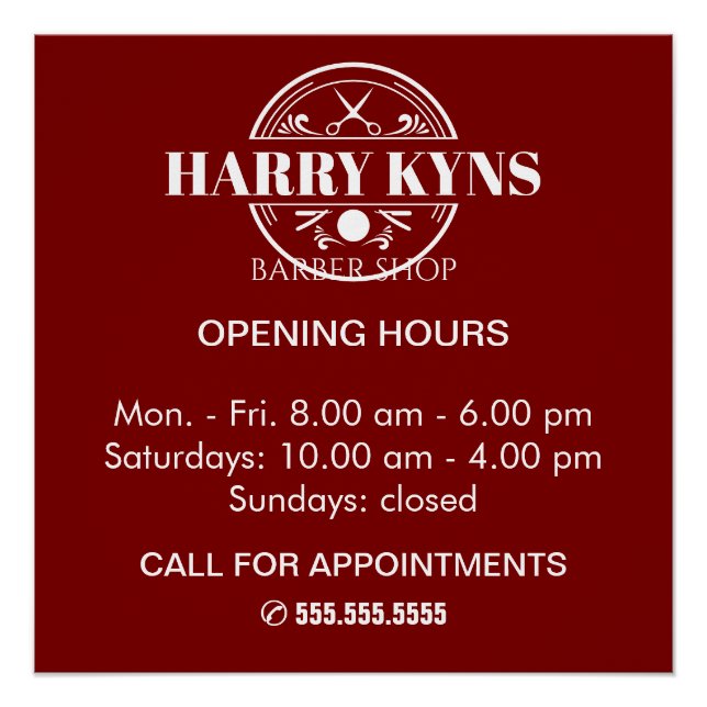Barber shop opening hours custom poster (Front)