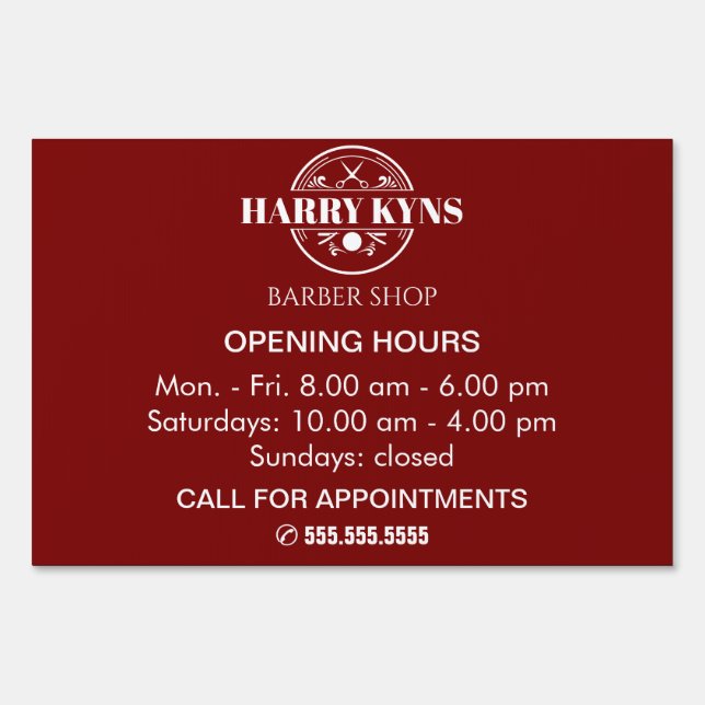 Barber shop opening hours custom sign (Front)