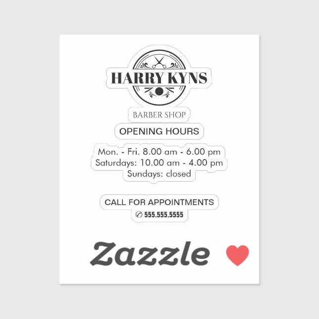 Barber shop opening hours custom sticker (Sheet)