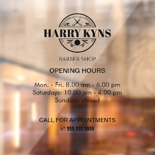 Barber shop opening hours custom window cling