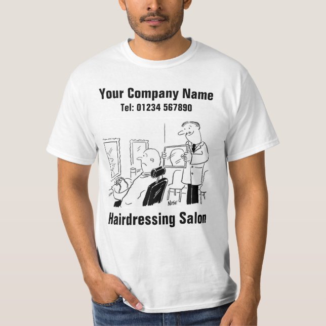 Barber Shop or Hairdressing Salon Cartoon T-Shirt (Front)