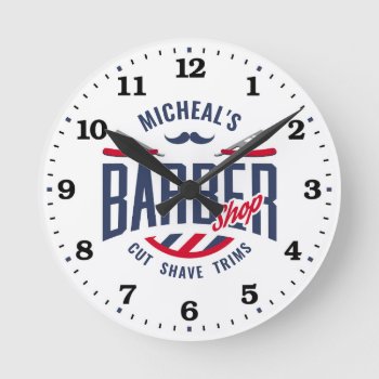 Barber Shop Personalized Wall Clock by NiceTiming at Zazzle