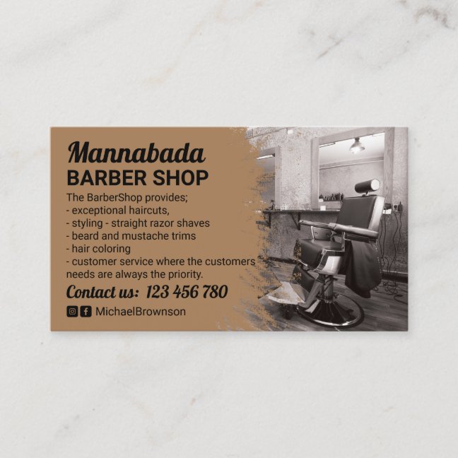 Barber shop photo brown retro chair decor business card