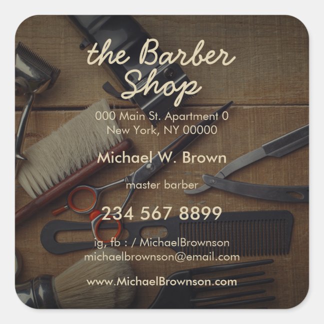 Barber Shop Photo Custom Hair Razor Square Sticker