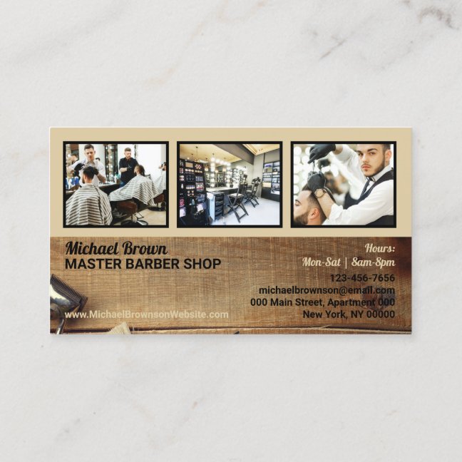 Barber shop photo rustic hair salon for men business card
