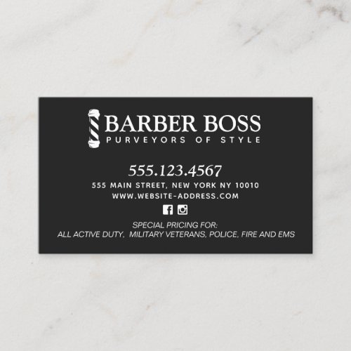 Barber Shop Pole Black and White Business  B Business Card