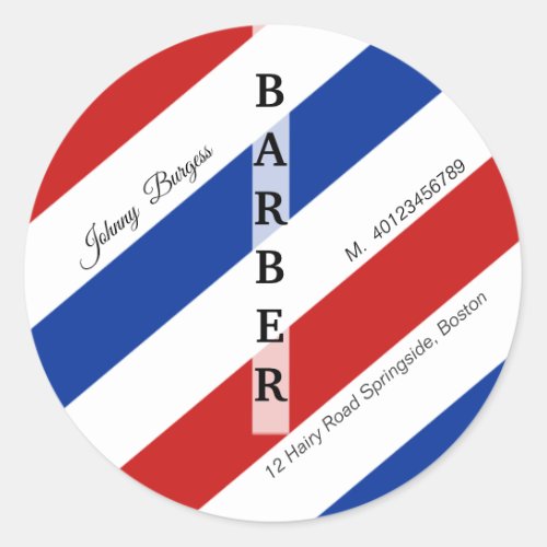 Barber Shop Pole Hairdresser Professional Modern Classic Round Sticker