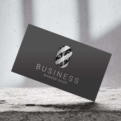Barber Shop Pole Logo Dark Gray Hair Stylist Business Card