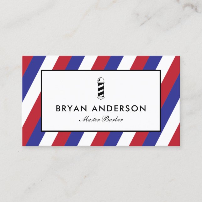 Barber Shop Pole - Red Blue Stripes Business Card (Front)