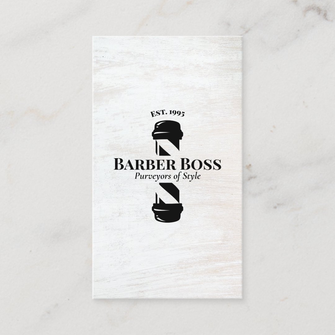 Barber Shop Pole Rustic White Wood Business Card Zazzle