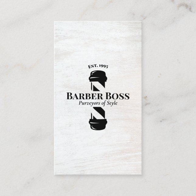 Barber Shop Pole  Rustic White Wood Business Card (Front)