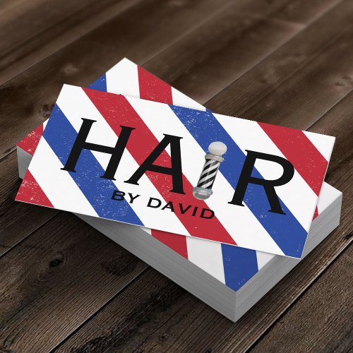 Barber Shop Pole Typography Minimal Hair Stylist Business Card