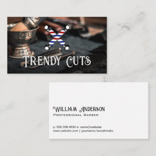 Barber Shop Poles Logo   Haircutting Tools  Business Card