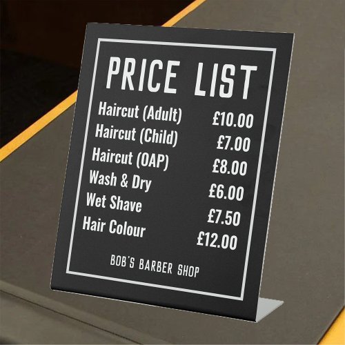 Barber Shop Price List Pedestal Sign