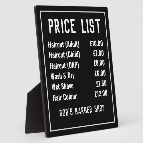 Barber Shop Price List Plaque