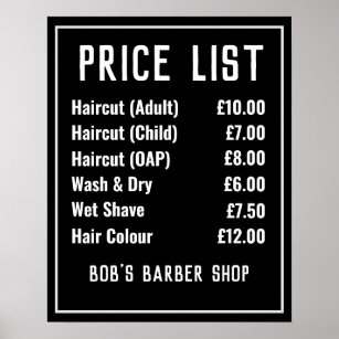 Barber Shop Price List Poster