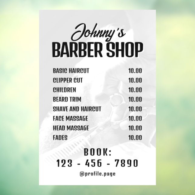 Barber shop price list Window Cling (Sheet 3)