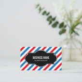 Barber Shop Professional Blue & Red Stripes Business Card (Standing Front)