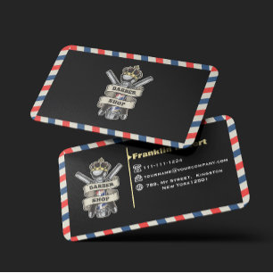 Barber Shop Professional Blue & Red Stripes Custom Business Card
