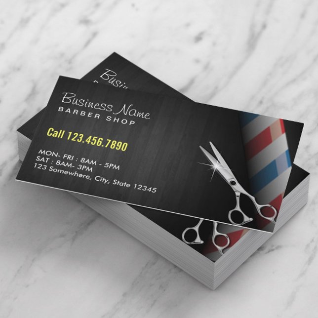 Barber Shop Professional Dark Wood Silver Scissor Business Card (Creator Uploaded)