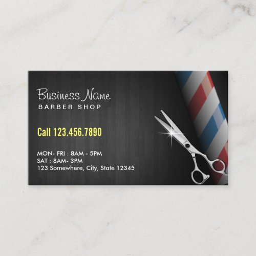 Barber Shop Professional Dark Wood Silver Scissor Business Card