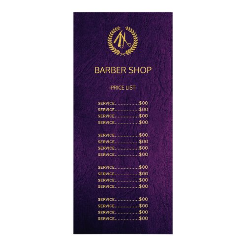 Barber shop purple leather look price list rack card