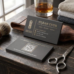 Barber Shop QR Code Foil Business Cards