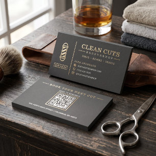 Barber Shop QR Code Foil Business Cards