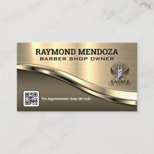 Barber Shop   QR Code   Metallic  Business Card