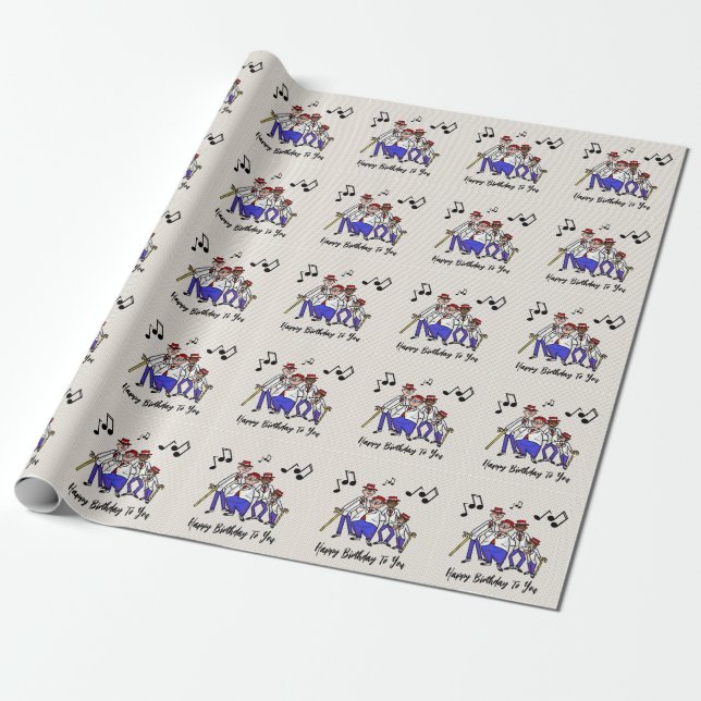 Barber Shop Quartet Birthday Wrapping Paper (Unrolled)