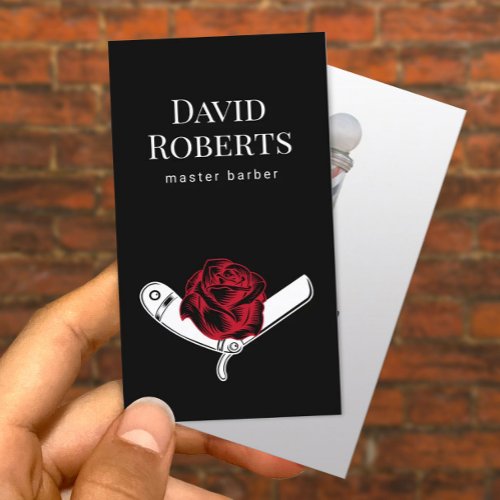 Barber Shop Razor  Rose Flower Tattoo Barbershop Business Card