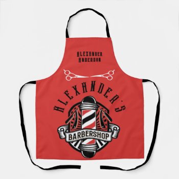 Barber Shop Red And Black Personalize  Apron by BarbeeAnne at Zazzle