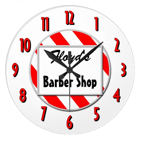 Barber Shop Red White Custom Retro Clock