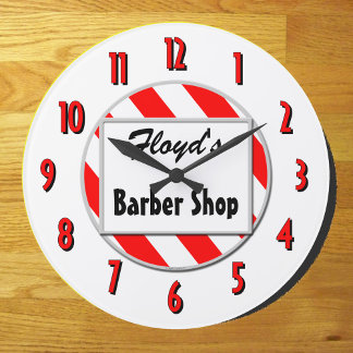 Barber Shop Red White Custom Retro Clock