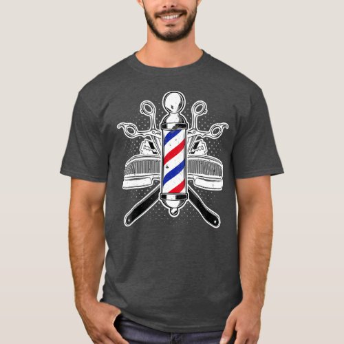 Barber Shop Retro Barber Pole  Scissors Clippers T_Shirt