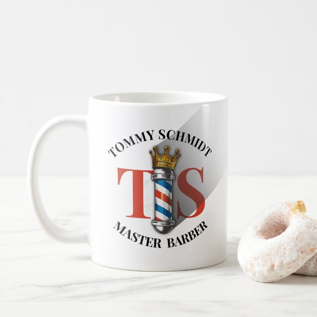 Barber Shop Royal Crown Barber Pole Hair Salon QR Coffee Mug (With Donut)