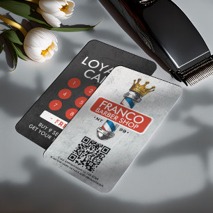 Barber Shop Royal Crown Barber Pole Hair Salon QR Loyalty Card
