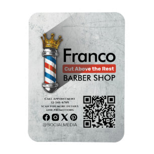 Barber Shop Royal Crown Barber Pole Hair Salon QR Magnet