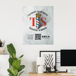 Barber Shop Royal Crown Barber Pole Hair Salon QR Poster