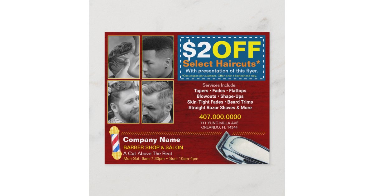 Barber Shop & Salon Customizable Coupon Template Flyer Zazzle