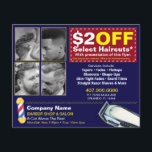 Barber Shop & Salon Customizable Coupon Template Flyer<br><div class="desc">Remain visible and in front of the competiton by customizing, printing and handing out these effective barber shop flyers to all who can utilize your barber/salon services. Show your work by replacing the barber cuts/images with your own. This flyer displays a customizable coupon that is sure to peek the interest...</div>
