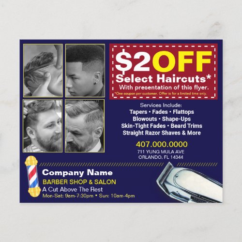 Barber Shop  Salon Customizable Coupon Template Flyer